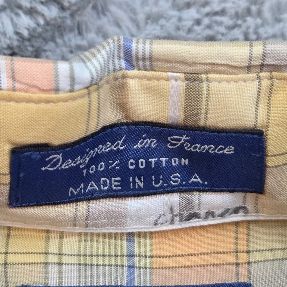 Faconnable Plaid Button‎ Down Shirt Mens Medium Orange Yellow Made in USA Cotton